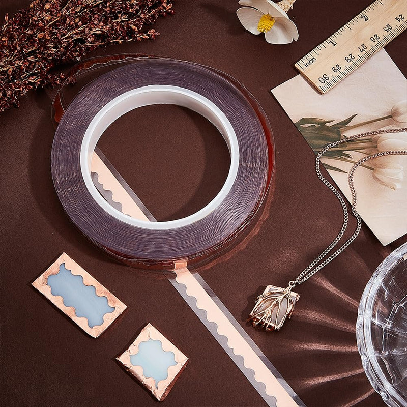 PH PandaHall 164ft Copper Foil Tape 9mm Wide Double Edged Conductive Adhesive Scalloped Conductive Copper Tapes Rose Gold Foil Tapes for Stained Glass DIY Crafting Handicrafts Repairs 9mm (Single Edged)