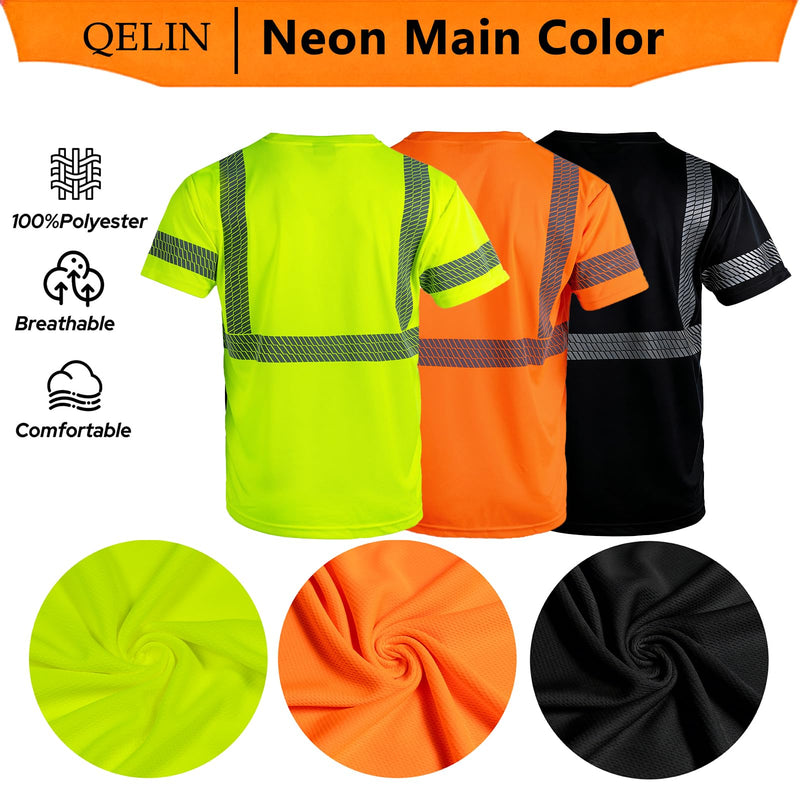 Hi Vis Shirts for Men Reflective Safety Short Sleeve ANSI Class 2 High Visibility Shirts for Construction Work 3X-Large Orange-3pcs