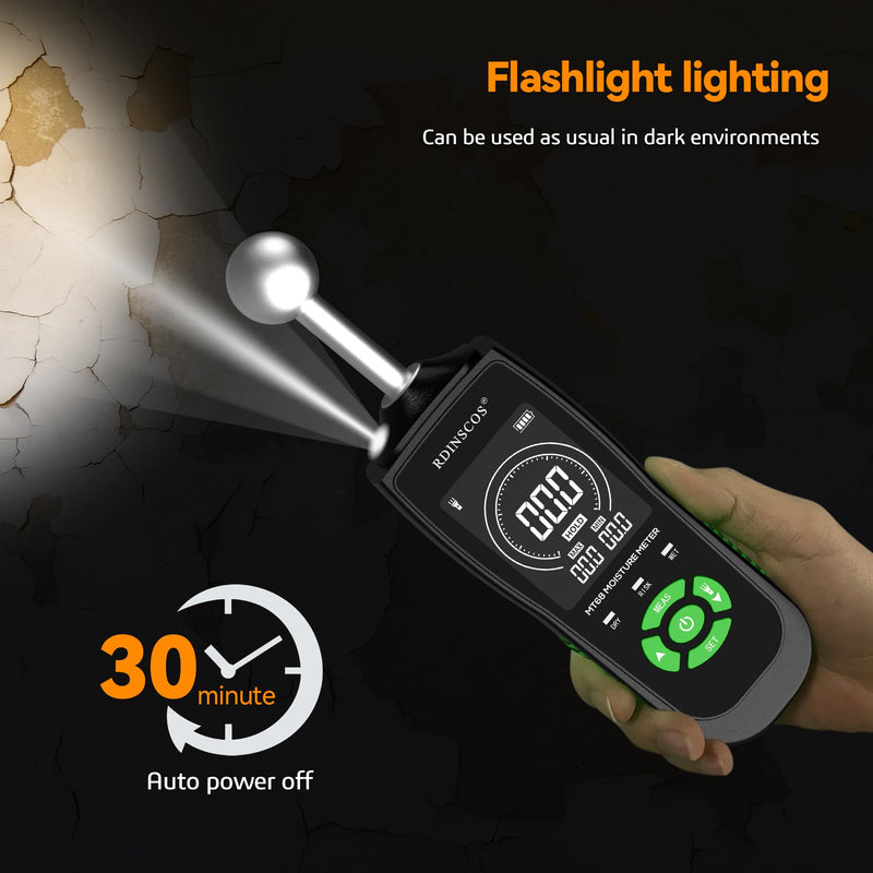 RDINSCOS Ball Probe Moisture Meter Non-Invasive Digital Moisture Detector with 40 mm Depth, Flashlight, LCD Display MT68