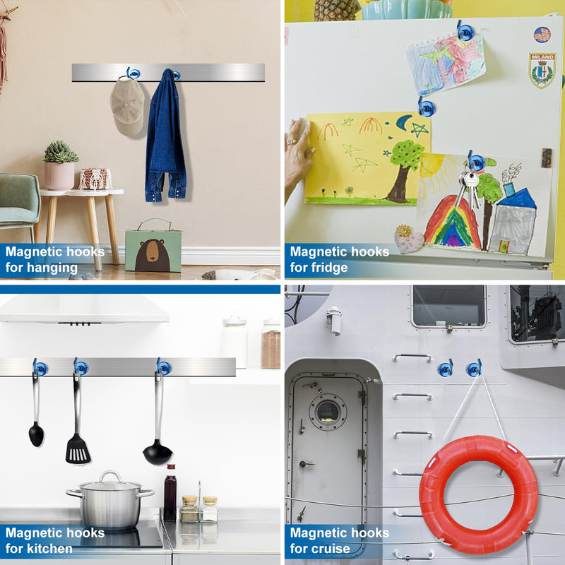 [Australia - AusPower] - LOVIMAG Magnetic Hooks for Cruise Cabins, 150Lbs Cruise Magnets, Blue Magnetic Hooks Heavy Duty for Hanging, Refrigerator, Grill-4 Pack 