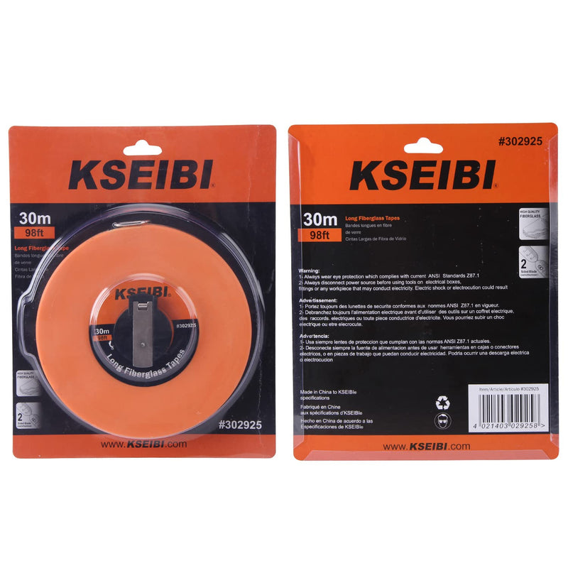 [Australia - AusPower] - KSEIBI 302910 Long Fiberglass Tape Measure Double Face Printing Inch/Metric for Construction Work (66ft / 20m) 60ft / 20m 