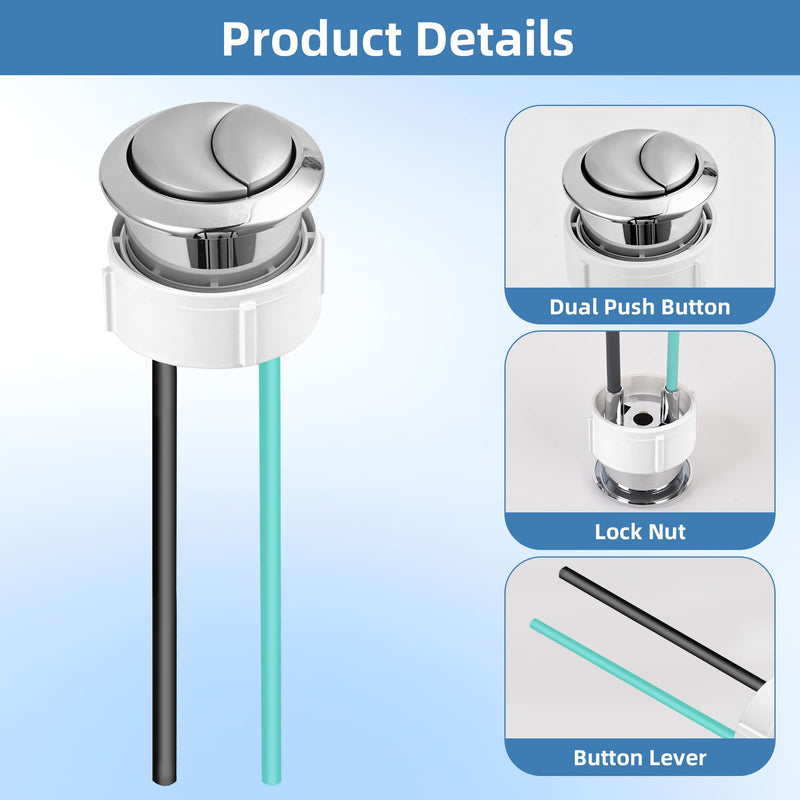 38mm Toilet Push Button Replacement, Dual Flushing Toilet Push Button Spare Parts, Compatible with Geberit & Kohler Part, Satin Chrome, Easy to install, 2Pack 2 Pack