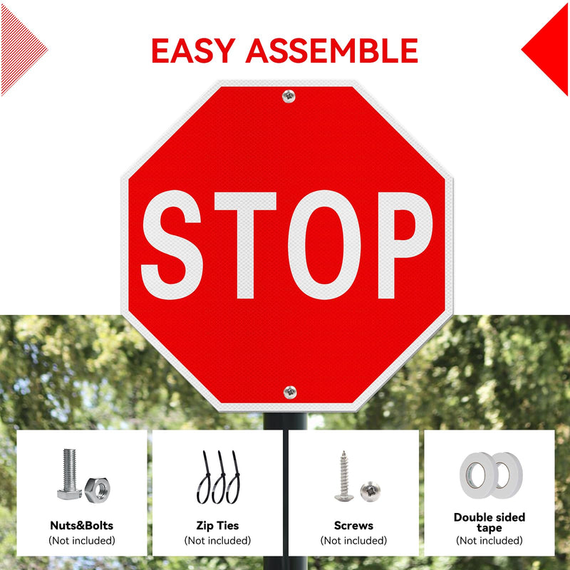 Stop Sign, 18 x 18 Inches Street Road Reflective Warning Signs, Rust Free Aluminum Sign, UV Protected and 2 Pre-drilled Holes