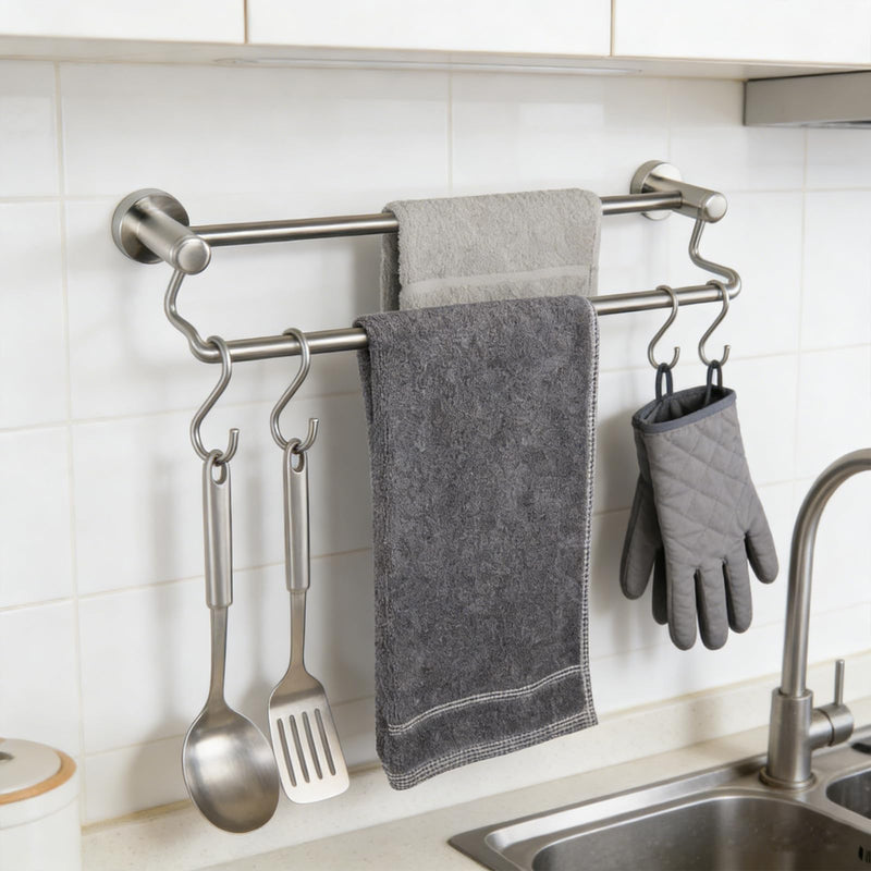 TocTen Double Bath Towel Bar - Thicken SUS304 Stainless Steel Towel Rack for Bathroom, Bathroom Accessories Double Towel Rod Heavy Duty Wall Mounted Towel Holder (Brushed Nickel, 16 in) Brushed Nickel Round 16 Inch