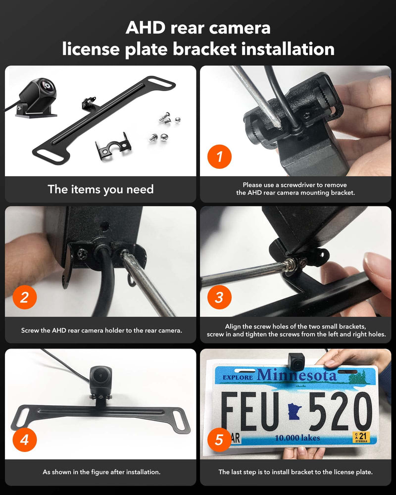 [Australia - AusPower] - WOLFBOX Reverse Rear Camera License Plate Bracket, Car Dash Cam Mirror Camera Kit Rearview Camera Mount, Installation Holder for Backup View Camera(Suitable for G840S/G930/G910/T10) 