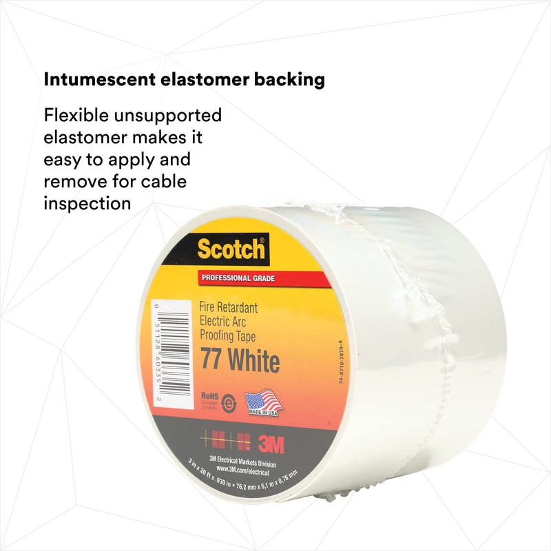 3M Scotch Fire-Retardant Electric Arc Proofing Tape 77W, 3 in x 20 ft, White/Gray 3" x 20' White-Gray