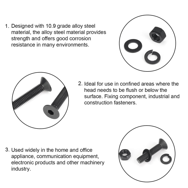 [Australia - AusPower] - 566 Pieces M3 Black Screws, 10.9 Grade Alloy Steel M3x 5/6 /8/10 /12/16 /20mm Countersunk Head Socket Cap Screws Bolts Nuts Washers Assortment Kit 