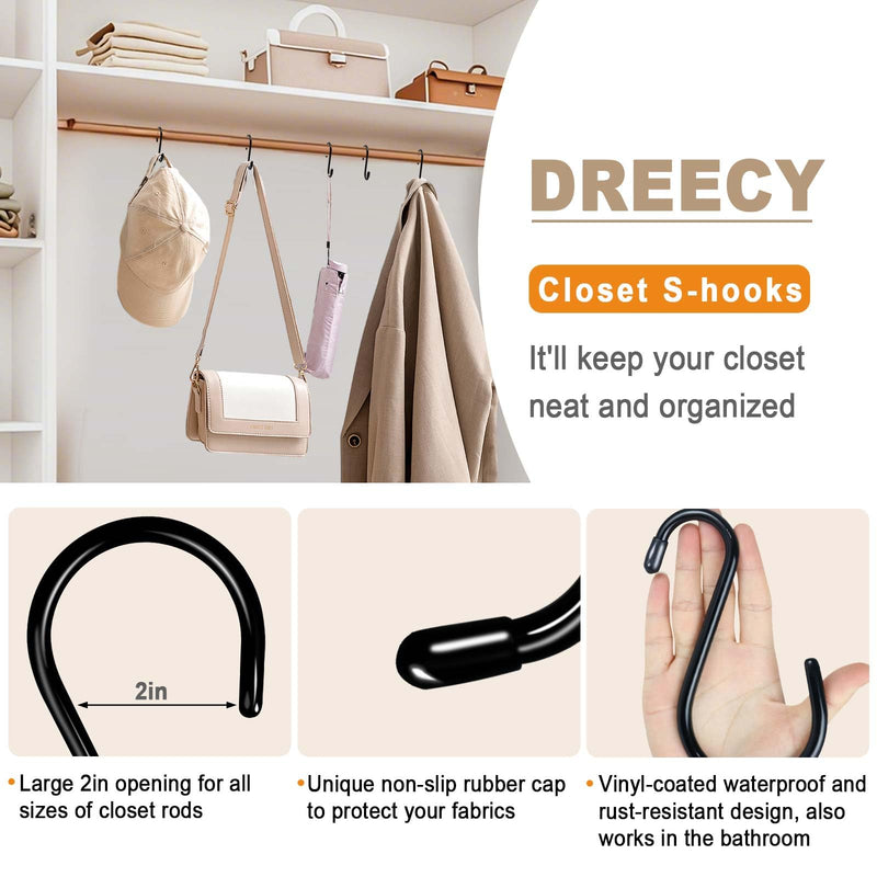 [Australia - AusPower] - Dreecy 6 Inch Large S Hooks, 8 Pack Heavy Duty S Hooks for Hanging Plants, Vinyl Coated Non Slip 7mm Thickness Black S Hooks for Hanging Closet, Bird Feeders, Kitchen, Large Object, Garden Tools 8 Pack Black 