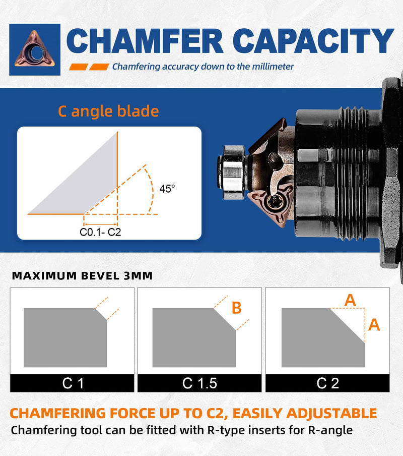 SI FANG Portable Pneumatic Chamfer Tool, for Metal Chamfering Deburring Trimming Beveling, Ultra Light Handheld Mini Air Beveler, with Carbide Blade Inserts and Bearing Air Chamfering Tool Kit (Black)