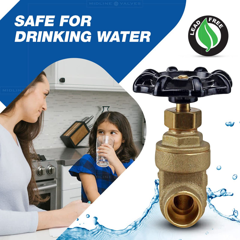 Midline Valve 427D234-5 Gate Valve, 1/2 in. Sweat Connection, Cast Brass (5 Pack), 5 Count 5 Pack 1/2 in.