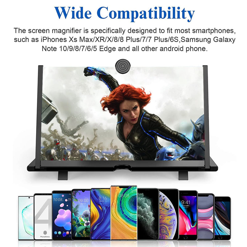 [Australia - AusPower] - 18" Screen Magnifier for Cell Phone – 3D HD Magnifing Screen Enlarger Projector for Movies Videos and Gaming – Foldable Phone Stand Holder with Screen Amplifier–Compatible with All Smartphones Black-18'' 