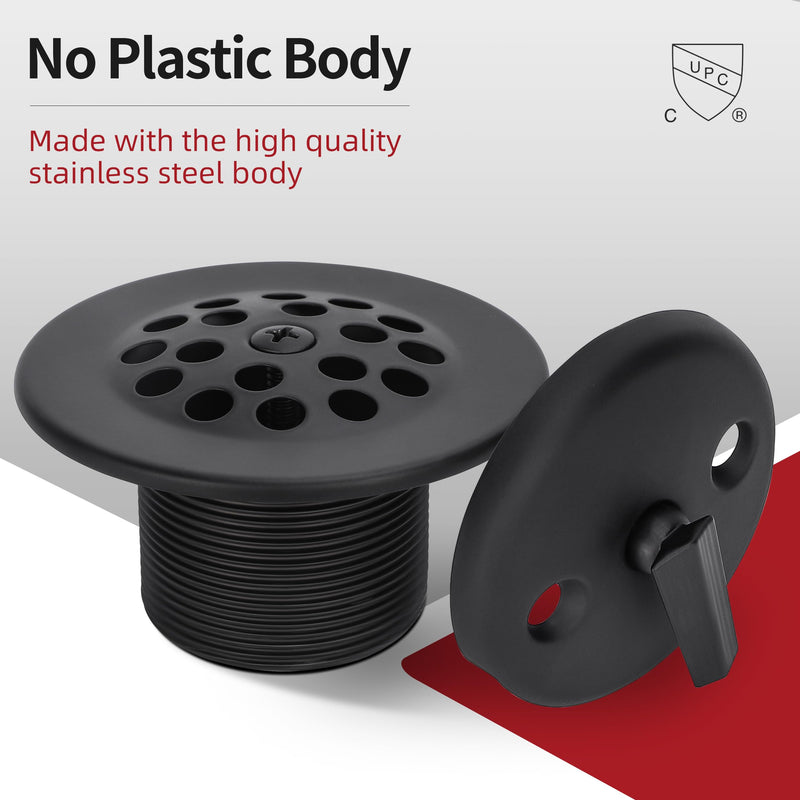 PRIMSOPH Trip Lever Overflow Faceplate Tub Drain Trim Kit with Linkage Conversion Kit Assembly Universal Fine Coarse Thread Replacement Matte Black