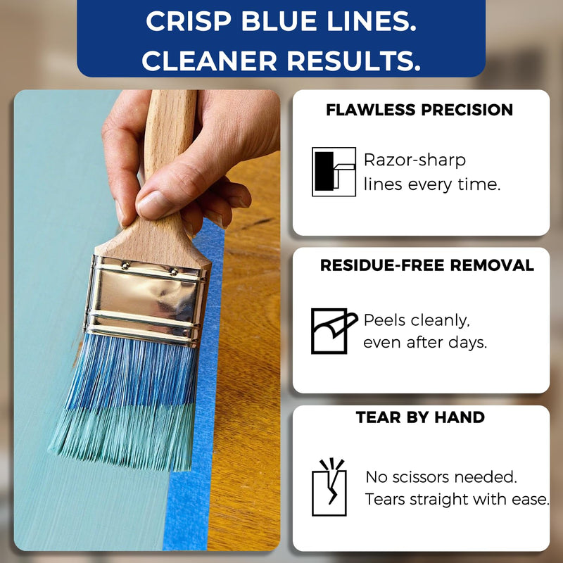 SWRT Blue Painters Tape 1 Inch x 55 Yards, 12 Rolls (660 Yards) – Sharp Clean Paint Lines, No-Residue Painters Tape for Walls, Trim & Baseboards, Easy Removal Masking Tape for Home Projects 1 Inch x 55 Yards x 12 Rolls