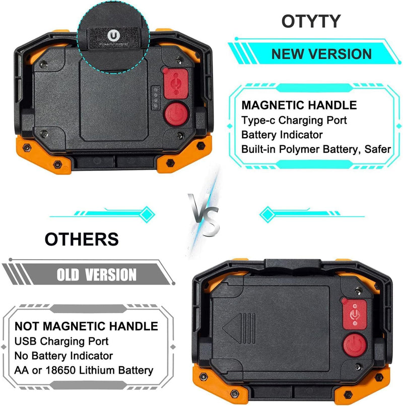[Australia - AusPower] - OTYTY LED Work Light Rechargeable, 30W 1500LM Battery Powered Portable Flood Lights with Magnetic Base, 4200mAh Battery for Camping Outdoor Car Repairs Job Site Lighting 2 Pack Yellow 2PCS 