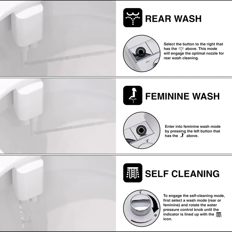 MIZU FLOW - Non-Electric Bidet Attachment for Toilet Seat, Adjustable Water Pressure & Spray Angle, Fresh Water, Hygienic, Self Cleaning, Dual Nozzles (Front & Rear Wash), DIY Easy Install (White)