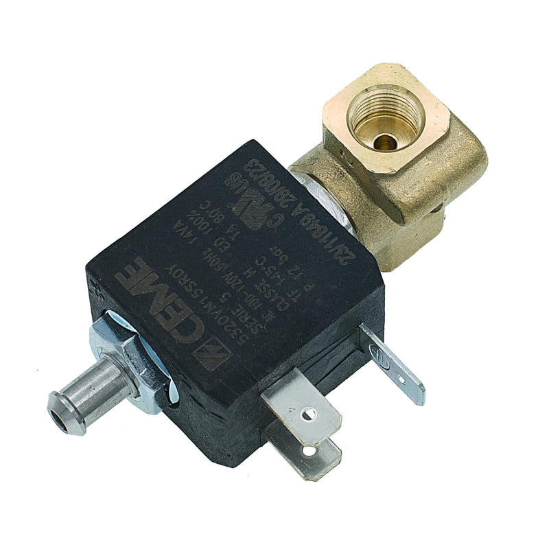 MacMaxe 120V Three-Way Solenoid Valve – Model 5320, 1/8" F x 1/8" F, 7mm Outlet, 12 Bar Max, FKM Seal, 14VA Coil (100/120V 60Hz), Espresso Machine Replacement Part