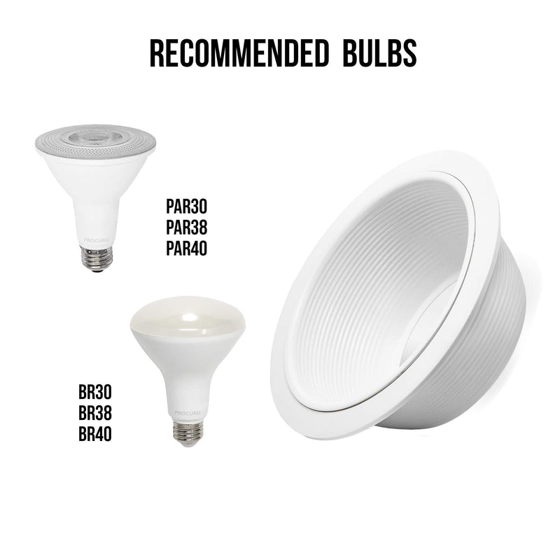 PROCURU [6-Pack] 6" Metal Recessed Can Light Trim Cover, Step Baffle with Ring, White (Trim Only, Bulb Not Included) White (6-Pack) 6-Inch (Trim Only)