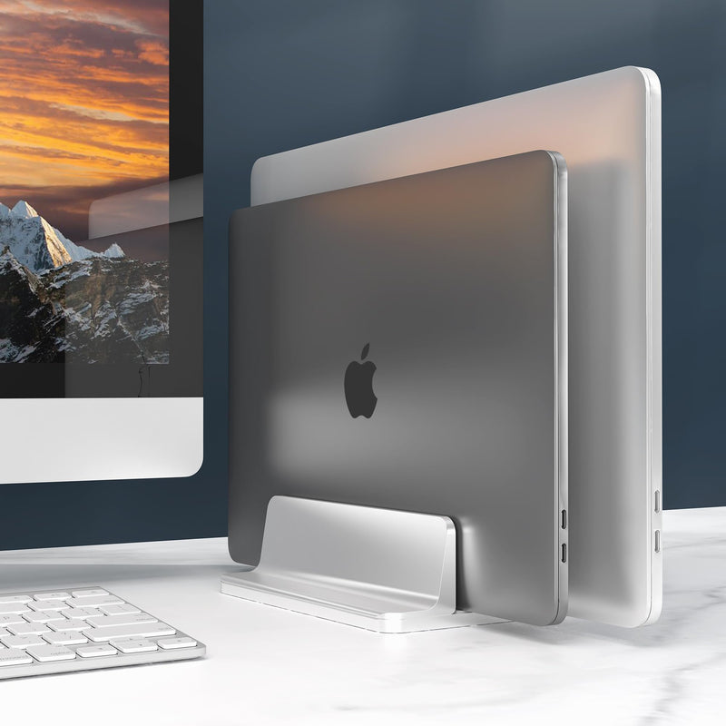 [Australia - AusPower] - New Vertical Laptop Stand, Adjustable 2 Slot Aluminum Desktop Holde(Up to 17.3 inch), Fits All MacBook/Microsoft Surface/HP/Dell/ChromeBook/iPad and Gaming Laptops (Silver) Silver 