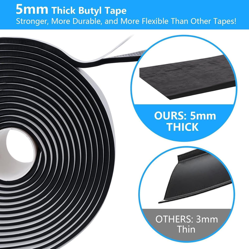 LLPT Butyl Tape Black 2 Inch x 16.5 Feet 5mm Thickness Water Tight Seal for Leak Proof EPDM RV Repair Window Glass Boat Sealing Roof Pipe Patching(BST5105) 2" x 16.5 Ft