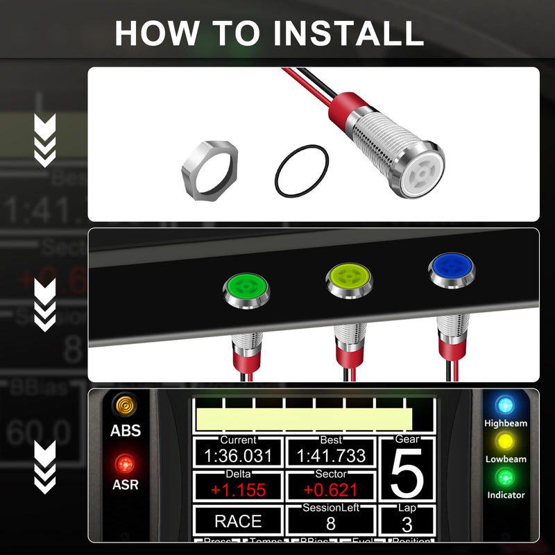 [Australia - AusPower] - 10 Pcs LED Metal Waterproof Indicator Light, 12-24V 2/5'' Mounting Hole Pre-Wired Pilot Signal Light for Car, Trucks, Boats, Marine, Dash, Industrial Electricity (White, 10mm) White 