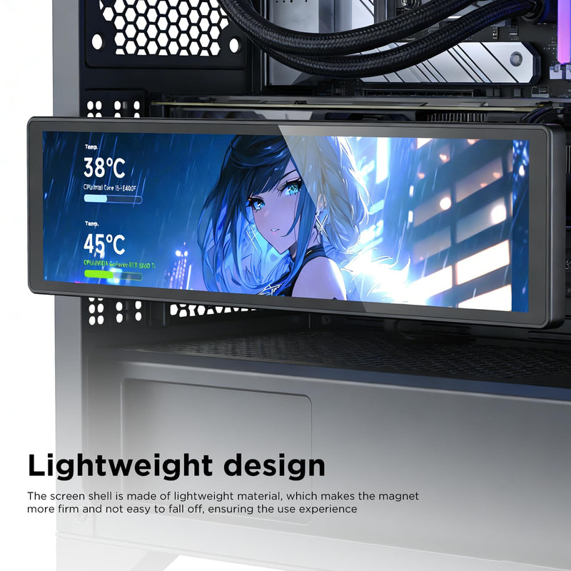 TZMRIT 9.16 Inch Universal LCD Screen Display for PC, Customizable ARGB Frame, Temperature Display Panel, Mini Monitor, with Preset & DIY Themes for Gaming PC Case/CPU Cooler (BK) Bk