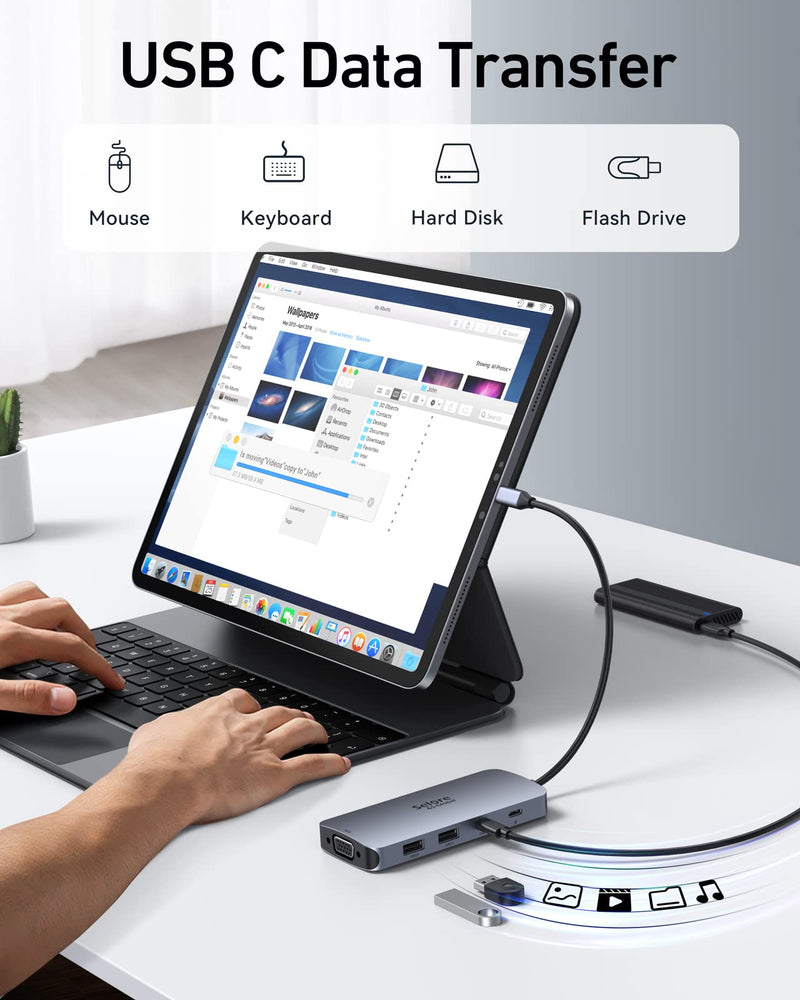 [Australia - AusPower] - USB C Docking Station Dual HDMI Monitor Adapter, Selore USB C Hub 3 Monitors Adapter with Dual HDMI, Displayport, VGA, 100W PD Charging, 2USB A 2.0,USB C 2.0 Ports Adapter for Dell XPS,HP, Lenovo,etc Gray+PD 