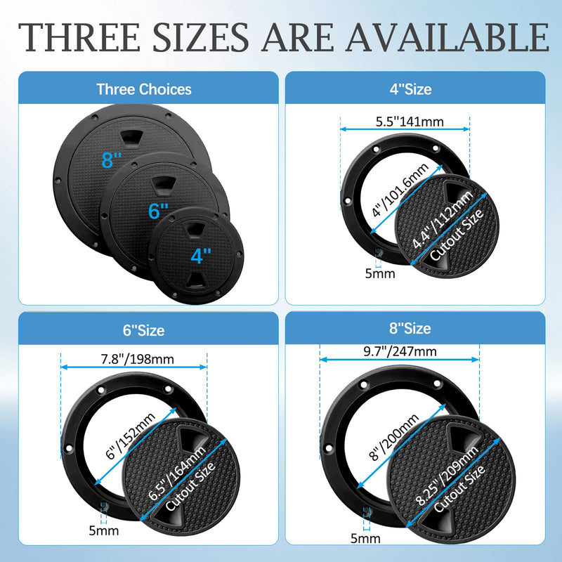 6 Inch Boat Round Inspection Deck Plate Hatch with Detachable Cover and Pre-drilled Holes, Water Tight for RV Marine Boat Yacht Outdoor Installations-Black Black Round-6”
