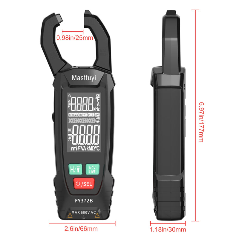 [Australia - AusPower] - Digital Clamp Meter Multimeter Tester T-RMS 6000 Counts, Auto-ranging Voltage Amp Tester with NCV Measures AC/DC Voltage, AC Current, Resistance, Capacitance, Frequency, Continuity, Live Wire FY372B 
