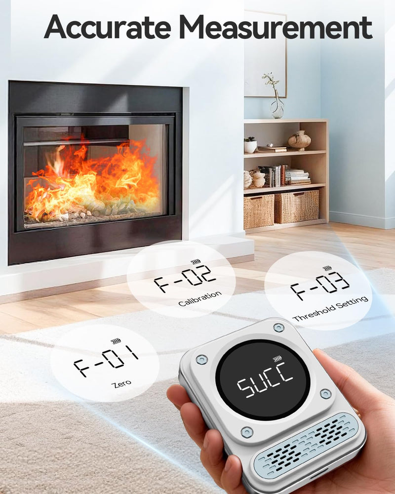MOESAPU 3-In-1 Portable Carbon Monoxide Detector, 0-1000ppm CO Meter with Temperature Humidity, 260H Standby Rechargeable Battery, Magnetic Air Quality Monitor Alarm for Travel car Camping Home Safety White
