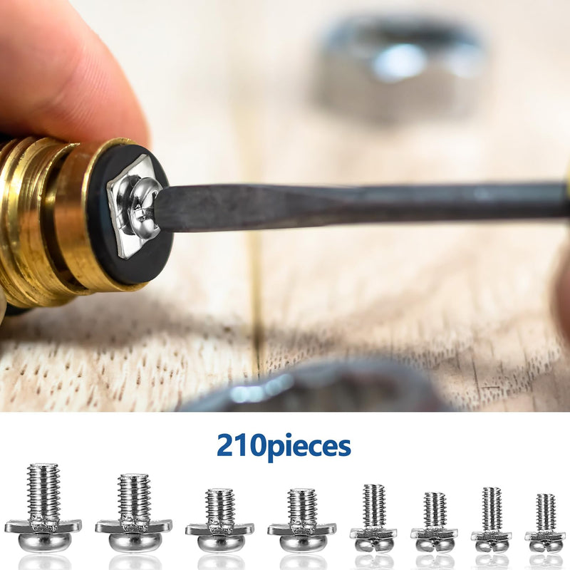 [Australia - AusPower] - 210 Pcs Terminal Block Screws, M3 M3.5 M4 M5 Terminal Screws Assortment Kit with Square Washers, for Fixing Wires in Electrical Ffacilities, Nickel-Plated Carbon Steel 