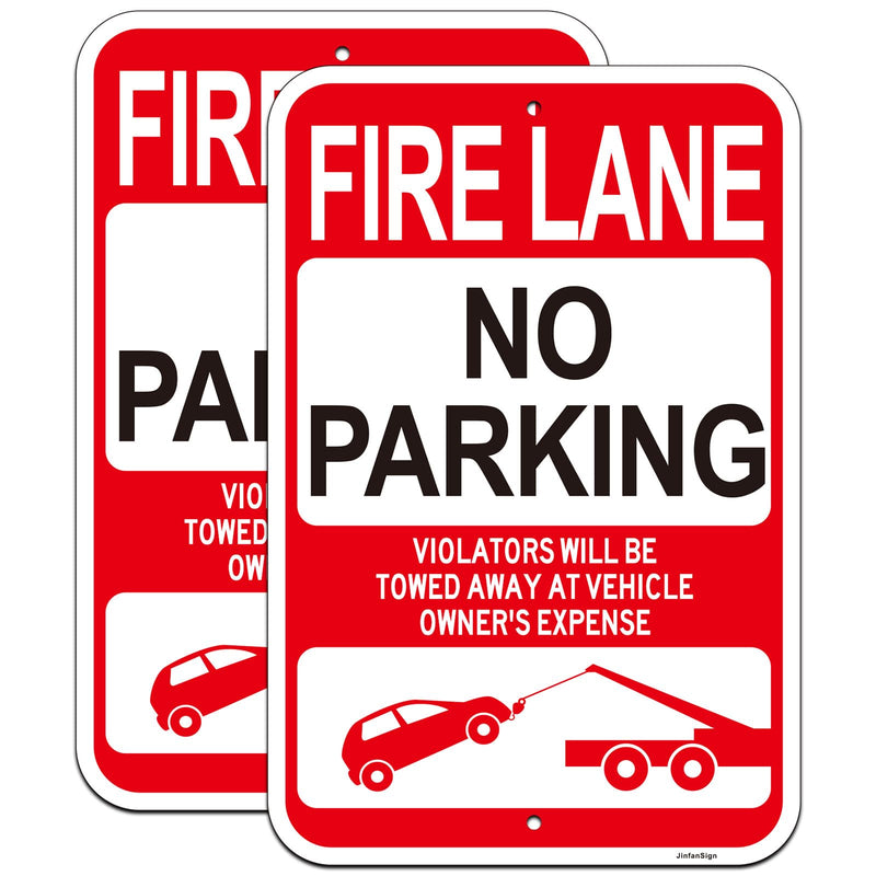(2 Pack) Large Fire Lane No Parking Signs, 18"x12" Violators Will Be Towed Away Sign, Engineer Grade Rust Free Reflective Aluminum, Fade/Weather Resistant, UV Protected, Easy to Install