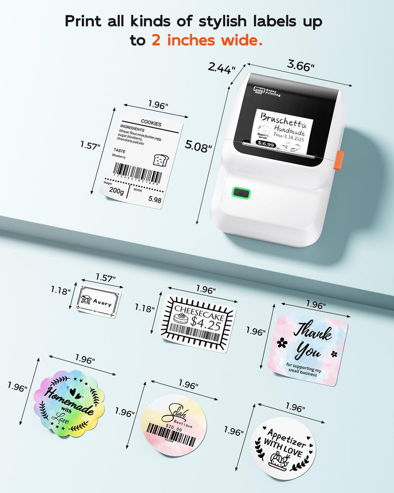 Ponek Label Maker, M100 Address Label Printer, Versatile App with 4000 Icons and 300 Templates, Barcode Bluetooth Label Printer for Small Business, Home, Office, School Organization, White 1 Printer+1 Roll Labels