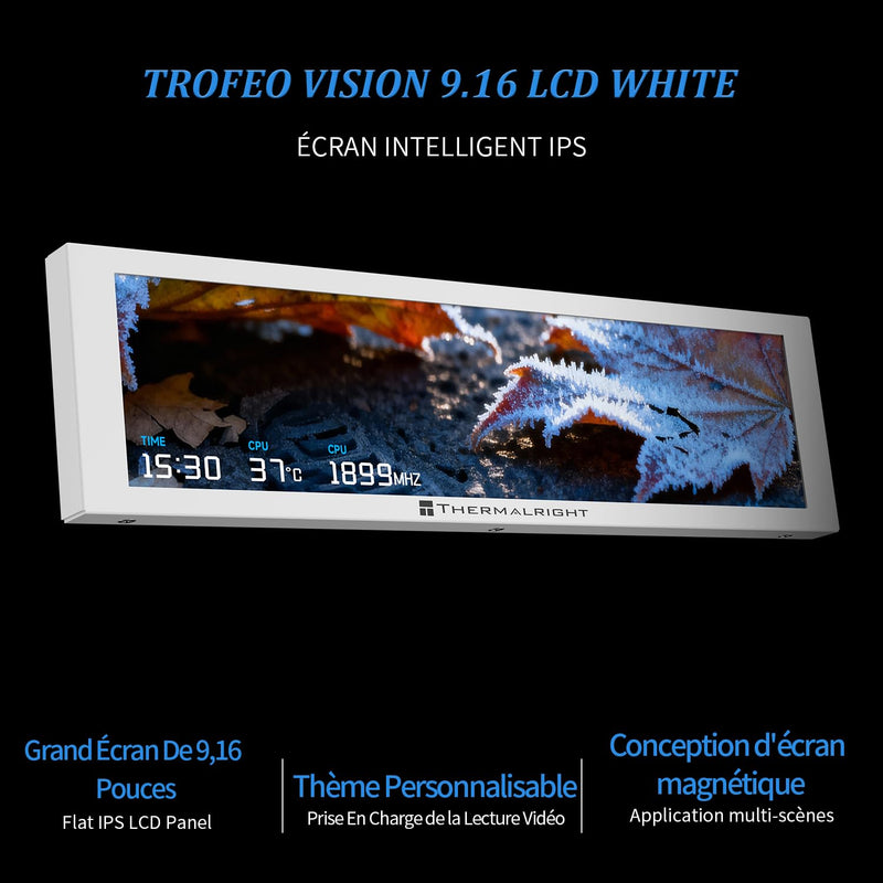 THERMALRIGHT Trofeo Vision 9.16 LCD White 9.16 Inch Magnet IPS Display, 1920 x 480 Resolution, Magnetically Attracted to the Surface of the Chassis, DIY Picture/Video Display 9.16-in