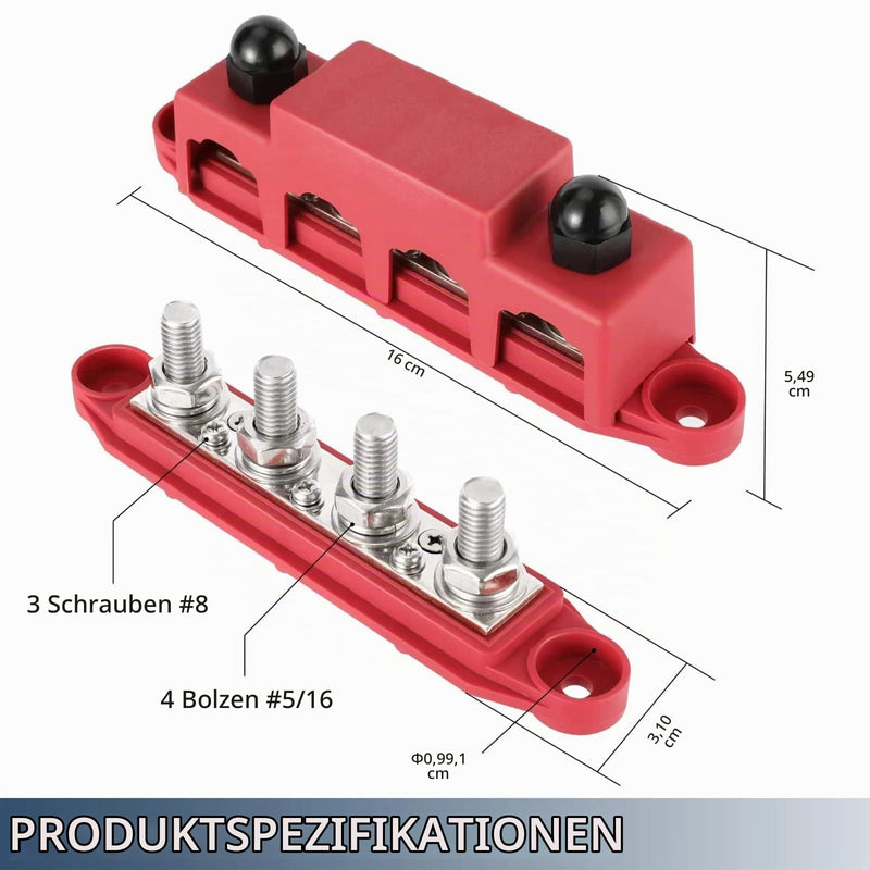 PACEWALKER BusBar Box with 4 x M8 Connection Bolts High Performance Module 12V-48V DC Power Distribution Block Grounding Current for Car RV Boat Yacht 2pcs 250A (Black Red)