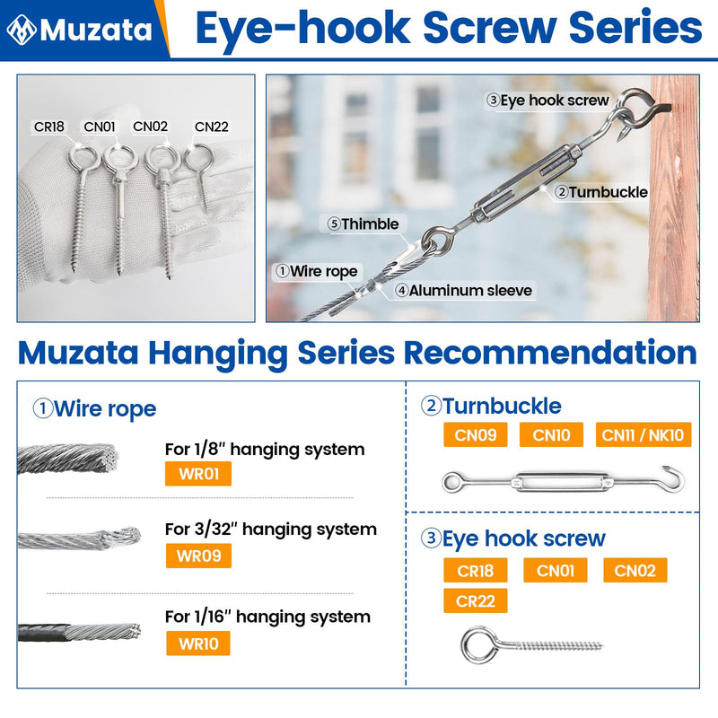 Muzata 20Pack 3.6Inch M6 Screw Eye Hook Wood Screws Metal Hook T316 Stainless Steel for Wood Securing Cable Wire Terminal Ring Eyelet Stand Self Tapping Eye Bolt Indoor Outdoor CN02 20P-3.8Inch Silver