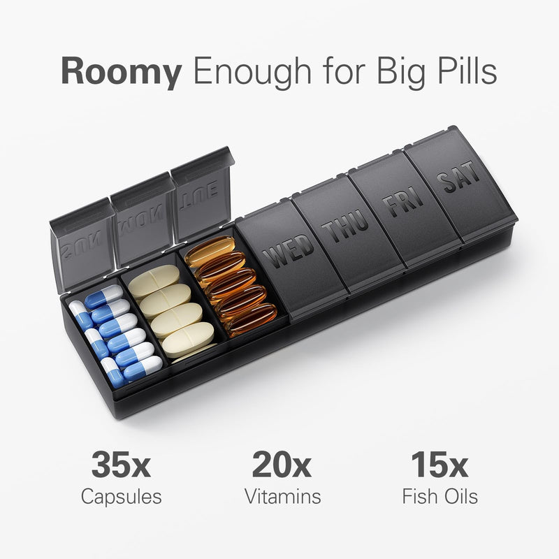 [Australia - AusPower] - Barhon Pill Organizer Large, Weekly Pill Organizer, Travel Pill Box Medicine Pill Organizer, 7 Day Pill Case for Big Vitamin Supplements Fish Oil Black 