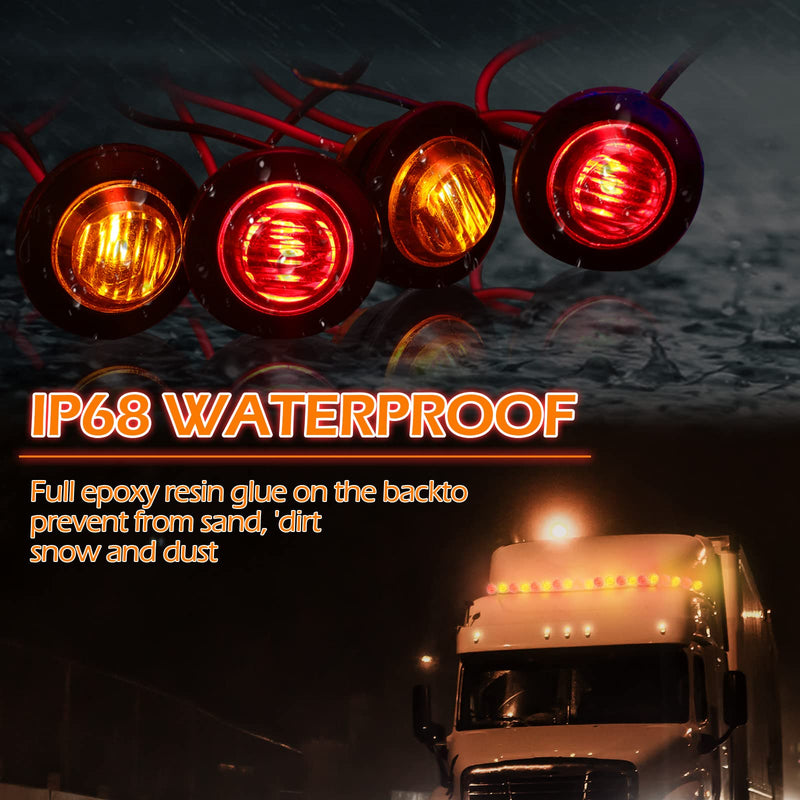 [Australia - AusPower] - Tallew 50 Pieces 3/4'' Round LED Side Marker Lights, 3 LEDs Front Rear Side Indicator Lights Yellow and Red Turn Signal Lights IP68 Waterproof Lamp for Truck Trailer Lorry Bus Caravan Boat, 12V 