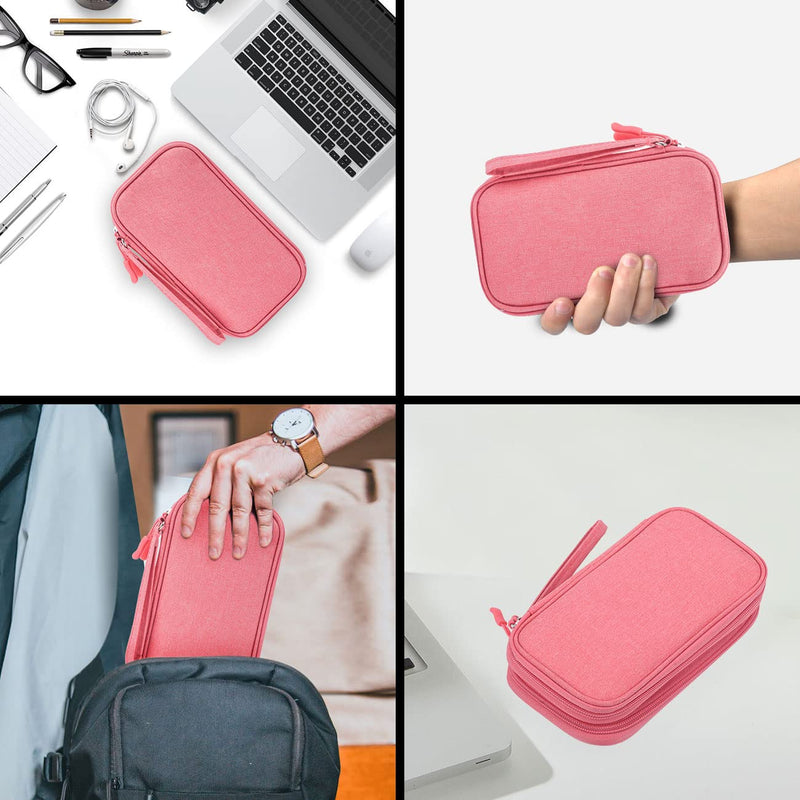 [Australia - AusPower] - Electronic Organizer Travel USB Cable Accessories Bag/Case,Waterproof for Power Bank,Charging Cords,Chargers,Mouse ,Earphones Flash Drive Double Layer - Pink 