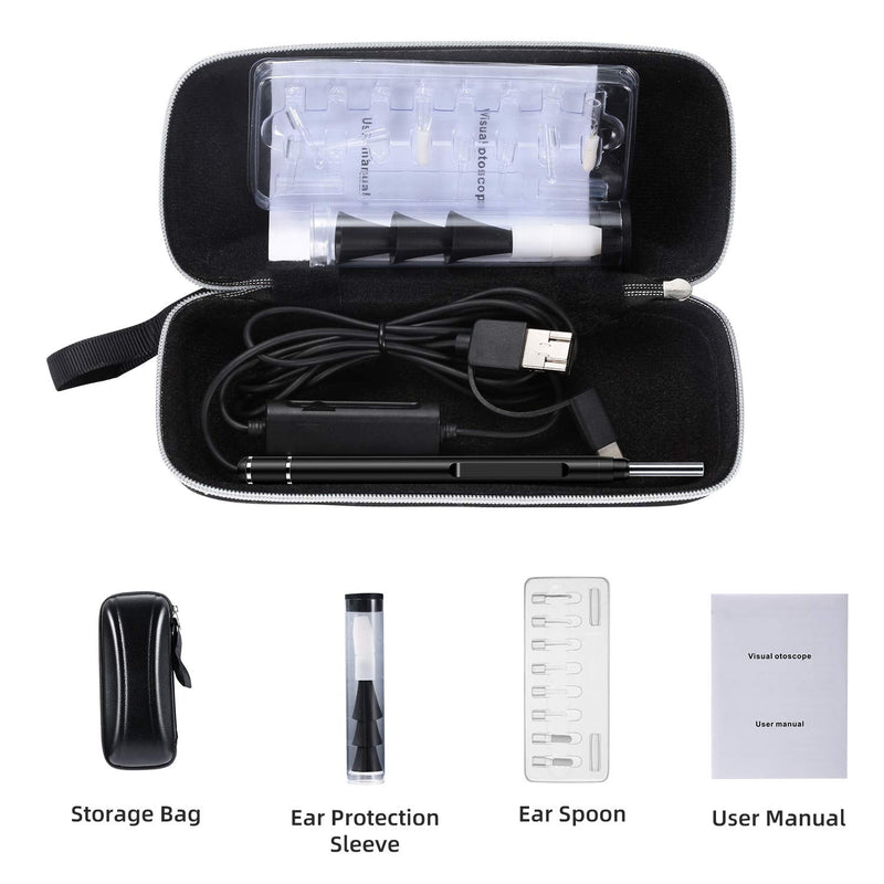 [Australia - AusPower] - Jiusion 3.9mm Ultra-Thin Portable USB Digital Otoscope Camera with Carrying Case, HD 720P 6 LED Visual Ear Scope with 3 Hats 2 Silicone Caps 8 Earwax Spoons for Android Windows Mac NOT for iPhone iPad 