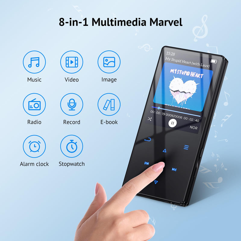 [Australia - AusPower] - 64GB MP3 Player with Boosted Bluetooth 5.0, Music Player Features HD Speaker, 2.4" Screen, Touch Buttons, Expandable SD Card Slot, Supports FM Radio, Voice Recording, E-Book, and More 