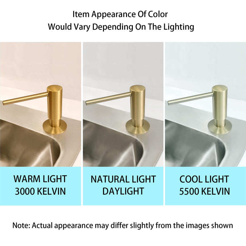 EADOT Brushed Gold Built in Dish Soap Dispenser for Kitchen Sink with 17 OZ PET Soap Bottle Refill from The Top, Under Counter Brass Pump Head Liquid Lotion Dispenser, Undermount Copper Pump Head