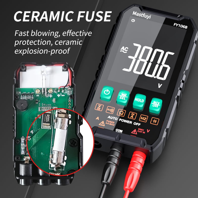 [Australia - AusPower] - Multimeter Digital, NCV Electrical Tester, Compact Intelligent Multi Tester, True RMS 4000 Counts, Overload Protection, Auto-Ranging, Capacitance, Continuity, Frequency, Resistance [ FY106B ] 