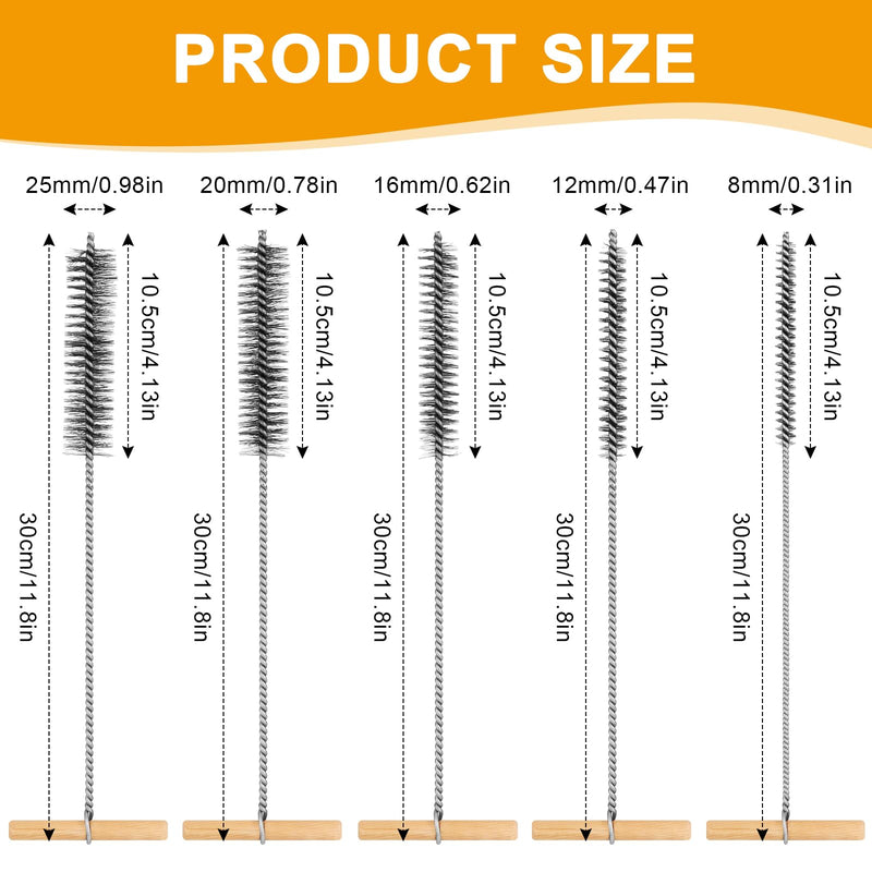 [Australia - AusPower] - 5 Piece Drill Hole Brush Set, 8 mm/12 mm/16 mm/20 mm/25 mm, T-Handle Tube Brush, Round Hole Brush, Cleaning Brush, Pipe Cleaner Brush for Impact Drills, Efficient Drill Hole Cleaning 