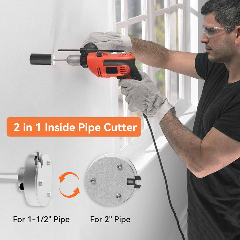 [Australia - AusPower] - Inside Pipe Cutter for PVC Pipe-Aluminum Alloy Internal PVC Pipe Cutter for 1-1/2"and 2"Pvc Pipe, 7"Adjustable Cutting Depth PVC Pipe Cutter Tool Suitable for ABS, PVC, CPVC, PE, or PP Material Silvery 