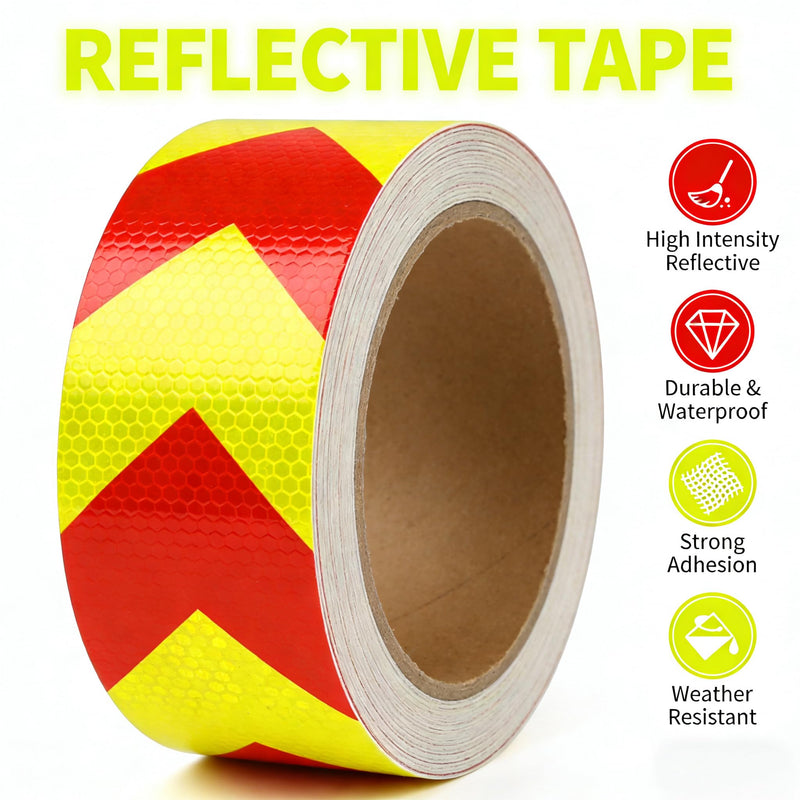 AISEY 2 Inch x 30 Feet Red Yellow Reflective Safety Tape, Honeycomb Prismatic Conspicuity Tape for Trucks, Trailers, Vehicles, Road Barriers 2" X 30FT Red & Yellow