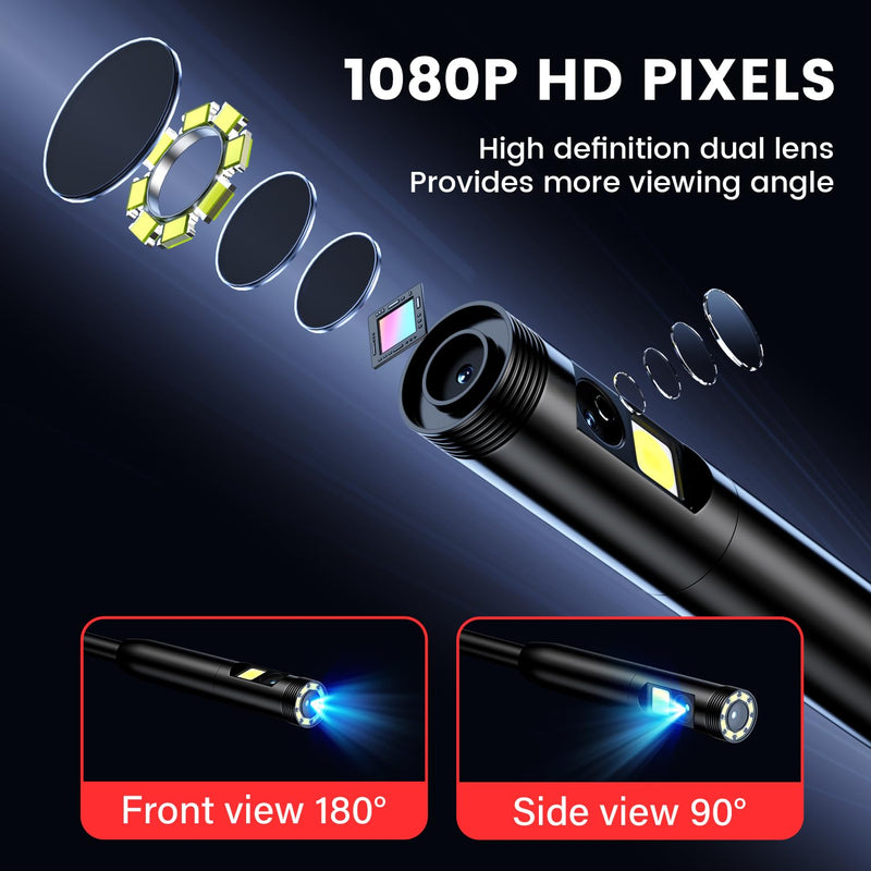 [Australia - AusPower] - Endoscope Camera with Light: 5" Dual-Lens Inspection Borescope Camera for Sewer - 16.4ft Waterproof Industrial Endoscope - Flexible Snake Bore Scope for Plumbing Automotive Red 
