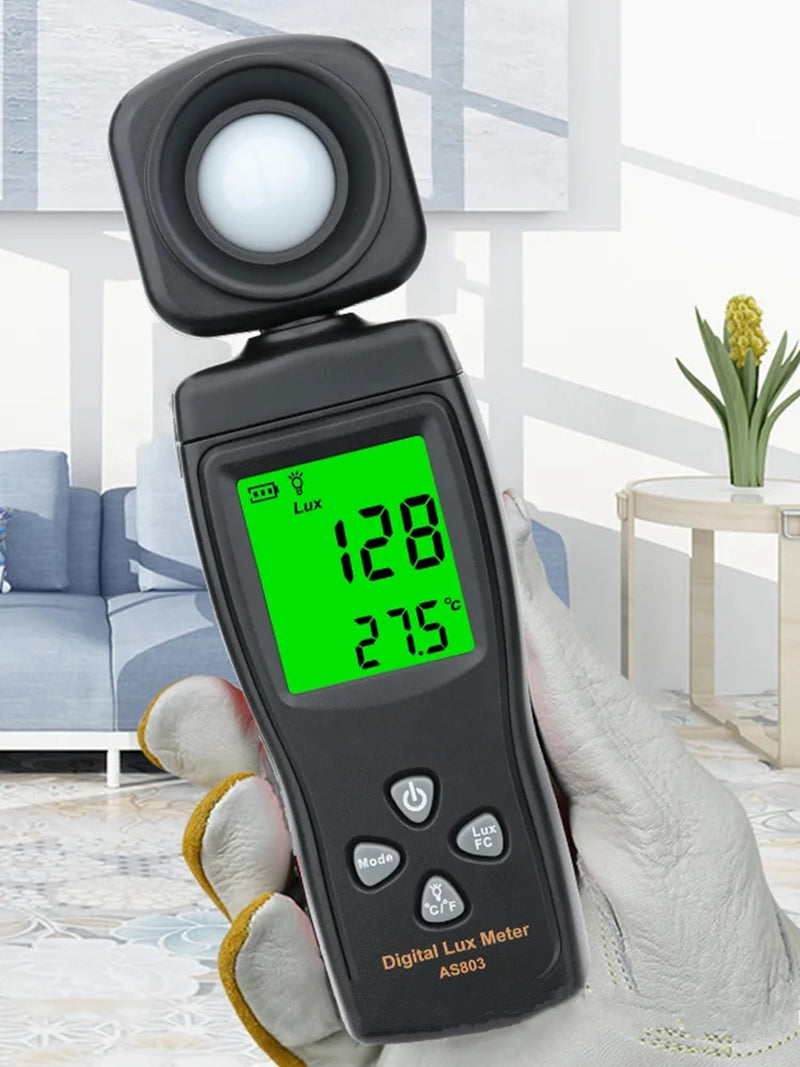 [Australia - AusPower] - Yankok AS803 Smart Digital Light Meter 1-200000 Lux Auto Measurement Lumen Checker Tools with High Accuracy 180D Rotatable Sensor Black 