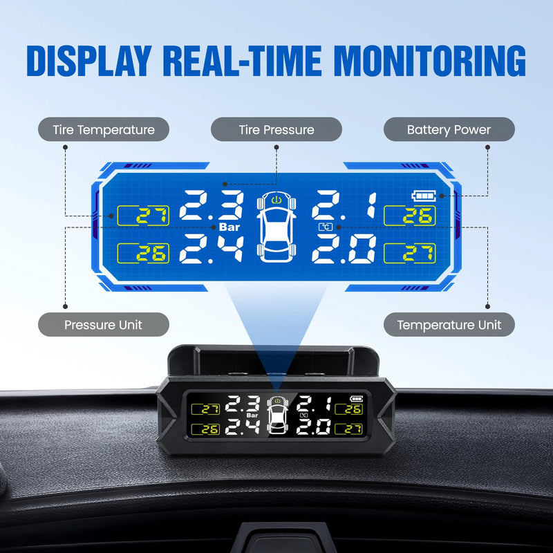 [Australia - AusPower] - TPMS Tire Pressure Monitoring System Solar Wireless TPMS Sensor Kit Angle Adjustable Solar Powered 14-87PSI Real Time Detect IP68 Waterproof for RV, Camper, Travel Trailer and Trailer 