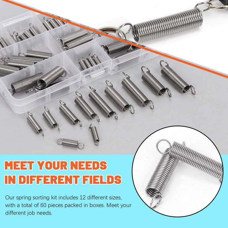 [Australia - AusPower] - Tanstic 60Pcs 12 Sizes Extension Spring Assortment Kit Extension Spring Assorted Size Small Springs Stainless Steel Extension Spring for Home Repairs and DIY 60 