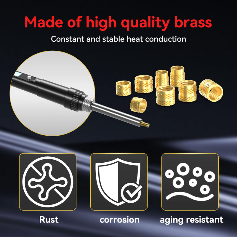 [Australia - AusPower] - Heat Set Insert Tools kit 80W Digital Soldering Iron with Iron Tips and Heat Set Insert Tips, 220Pcs Threaded Inserts Brass Nuts for Plastic 3D Printer Parts Gold 